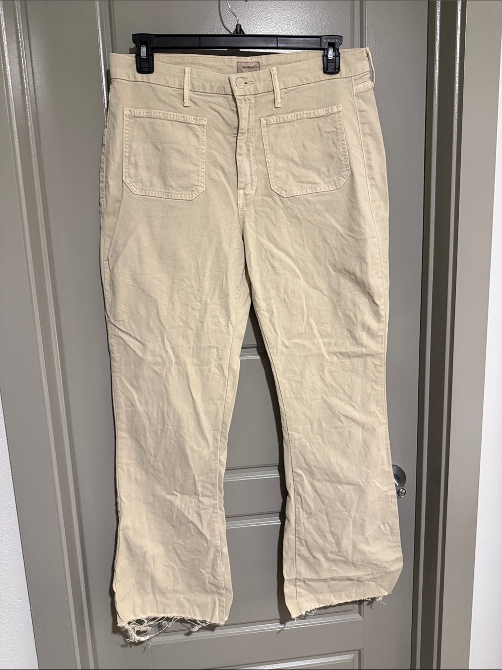 Mother Anthropologie Cream Women's Casual Flare Raw-Edge Jeans - Size 34